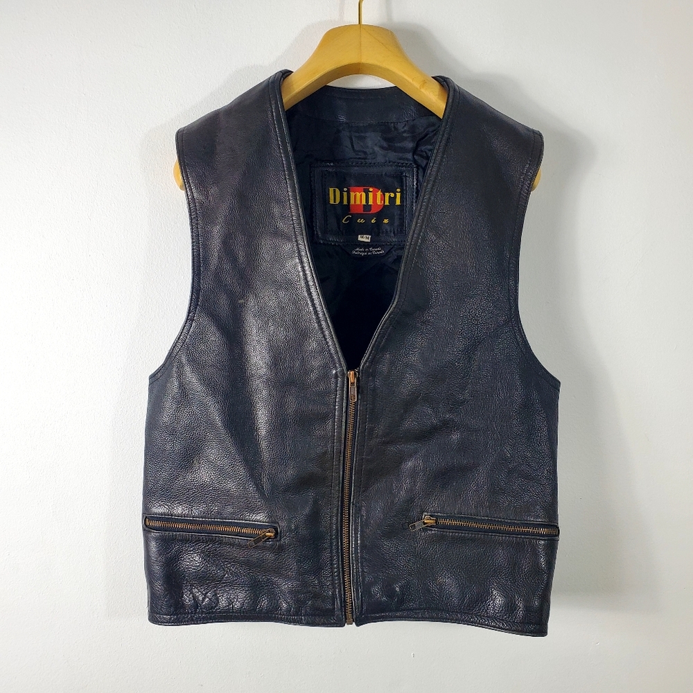 Dimitri Black Leather Sleeveless Jacket Size M Made In Canada